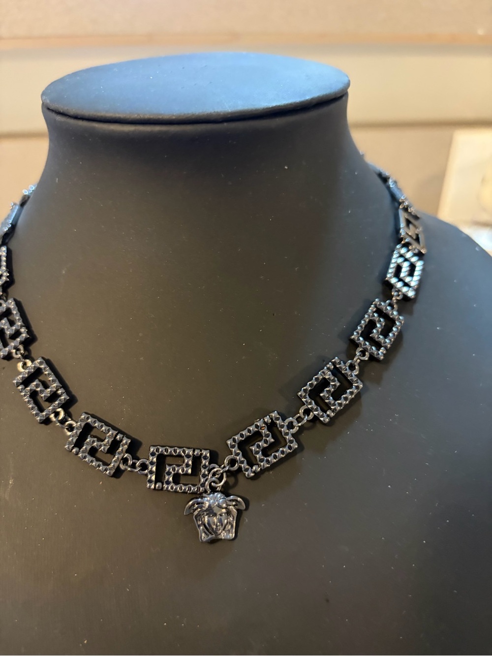 Black Chain-Link Medusa Pendant Necklace